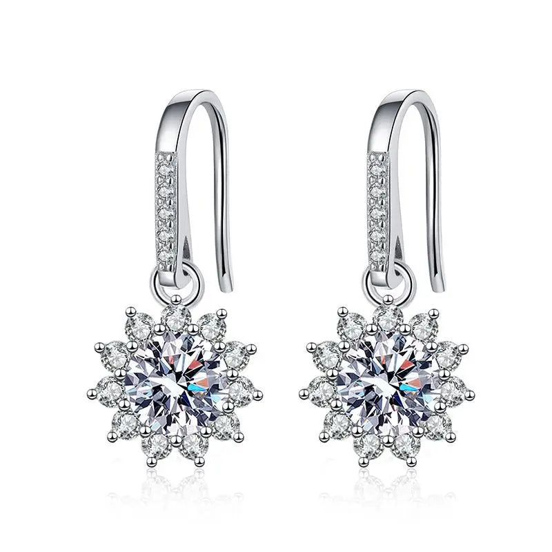 S925 Sterling Silver Classic Sunflower Moissanite Earrings for Women New Female Accessories with Temperament Moissanite Jewelry