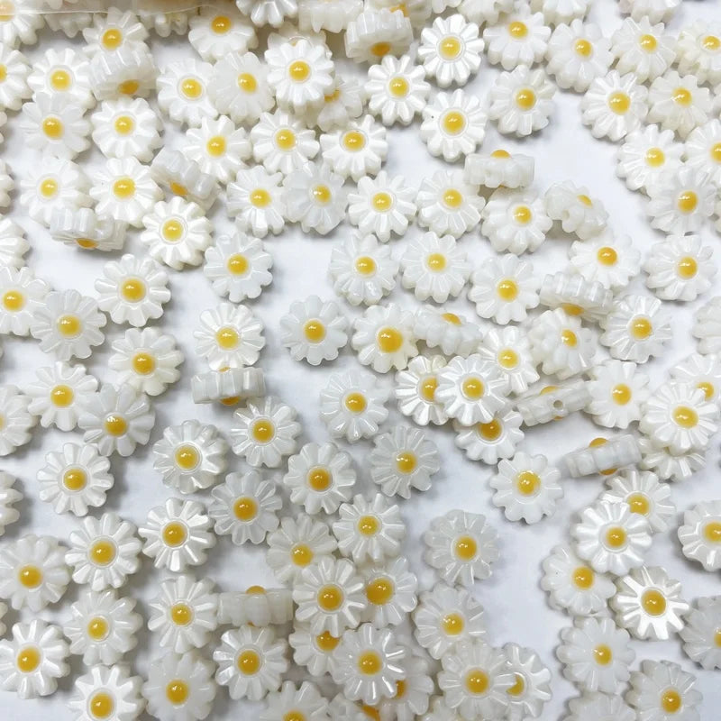 8mm Through Hole White Carving Daisy Shell Beads  Natural Jewelry MOP Loose Flower Beads Mother of Pearl Shells
