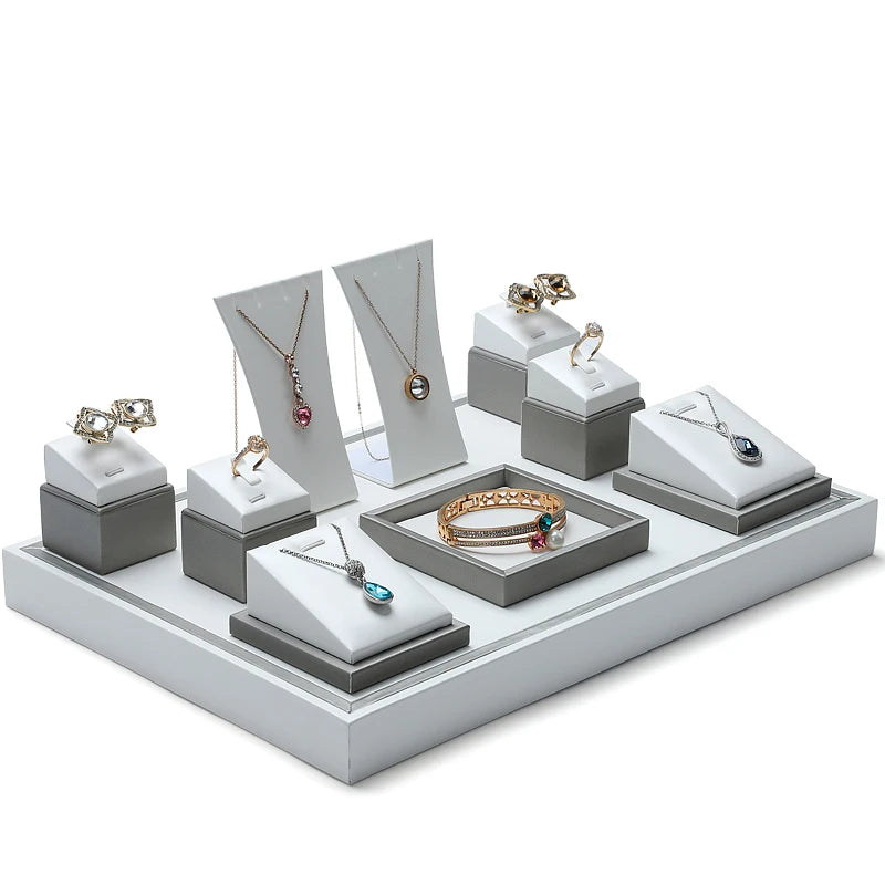 DIGU Luxury Pu Leather Jewelry Display Stand in Store Earrings Pendant Ear Stud Ring Necklace Displays Sets for Jewelry Shop