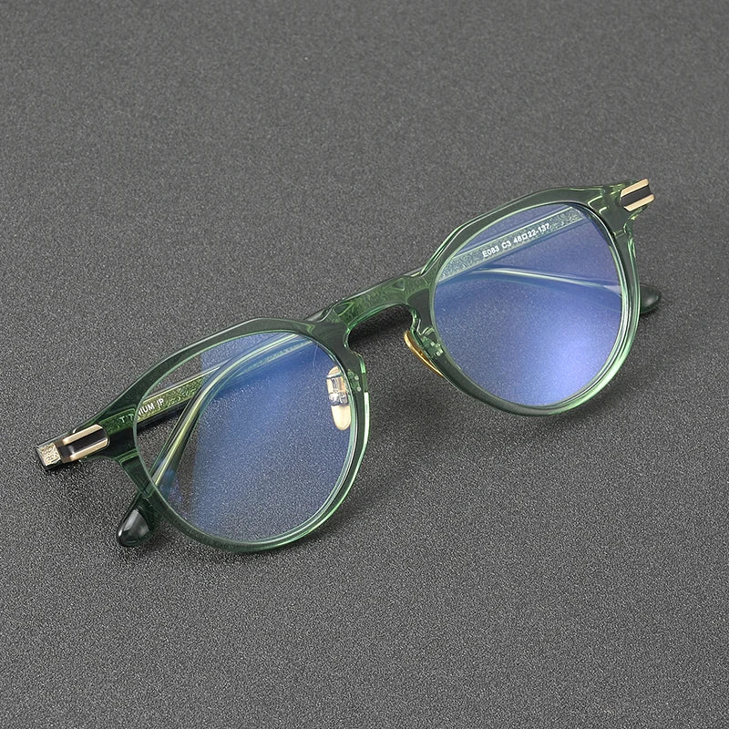 Handmade Retro High-quality Acetate Blue Green Round Diamond Face Shape Unisex Trend Minimalist Fashion Optical Glasses Frames