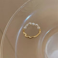 Fashion 18K Gold Geometric Jewelry Adjustable Elastic Rope Pearl Ring  for Women