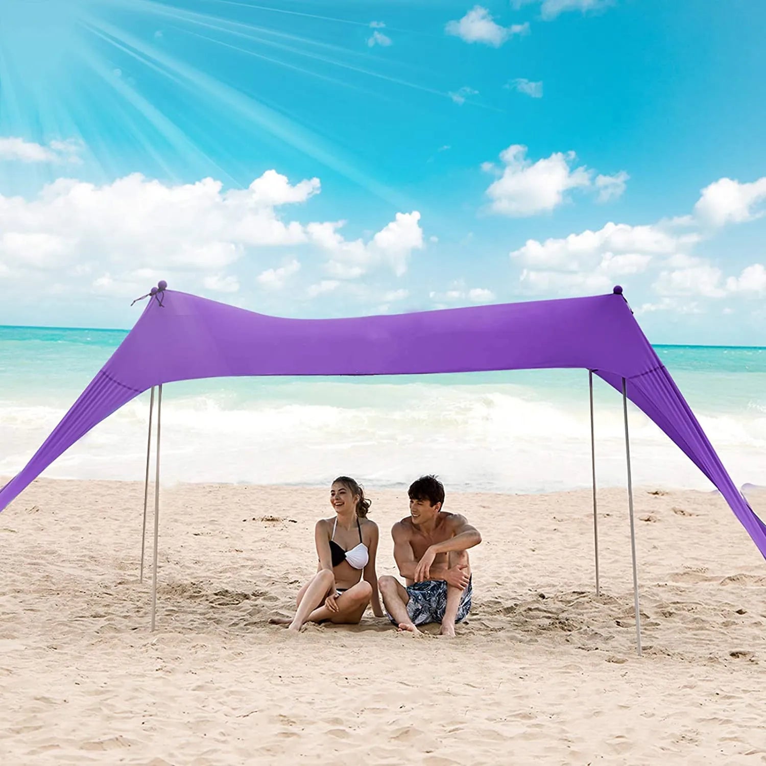 Woqi Family Beach Tent Sunshade Canopy Pop up Sun Shelter 4 Pole with Carry Bag for Beach