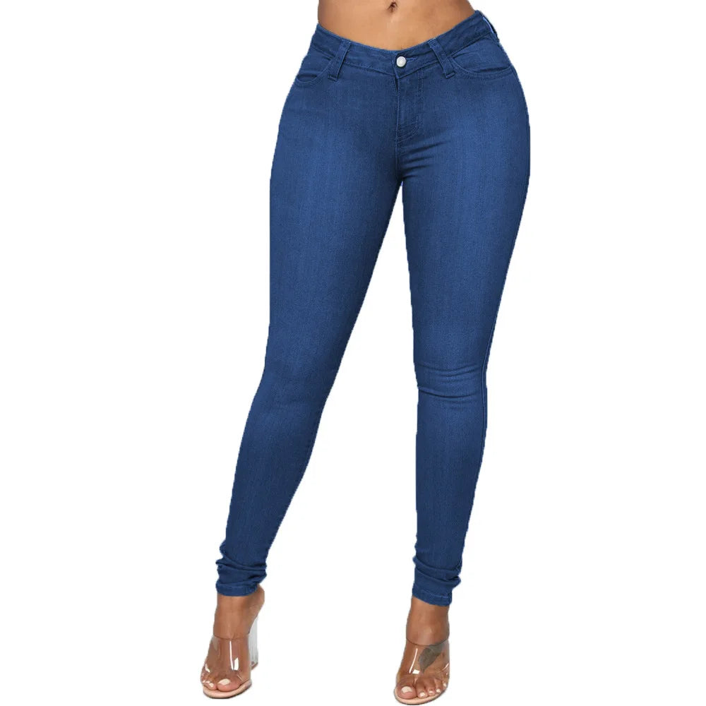 2023 New Popularity Hot Sale Women's Plus Size Mom Skinny Mid Waist Straight Casual Solid Denim Jeans