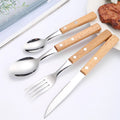 304 Stainless Steel Silver Restaurant Hotel Spoon Fork Flatware Set with Wooden Handle