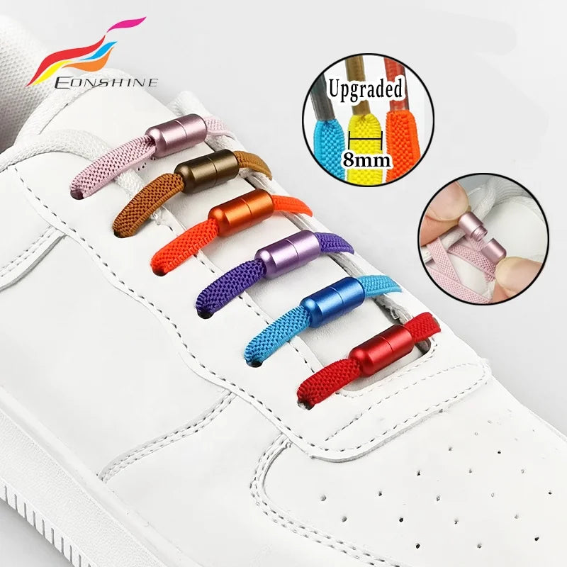 8mm Lazy Stretch Flat No Tie Shoelace Capsule Buckle Polyester Elastic Shoelaces for Sneaker MegaBDM