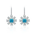 925 Silver Flower Earrings Blue Crystal Zirconia Big Dainty Floral Drop Earrings Statement Charm Earring