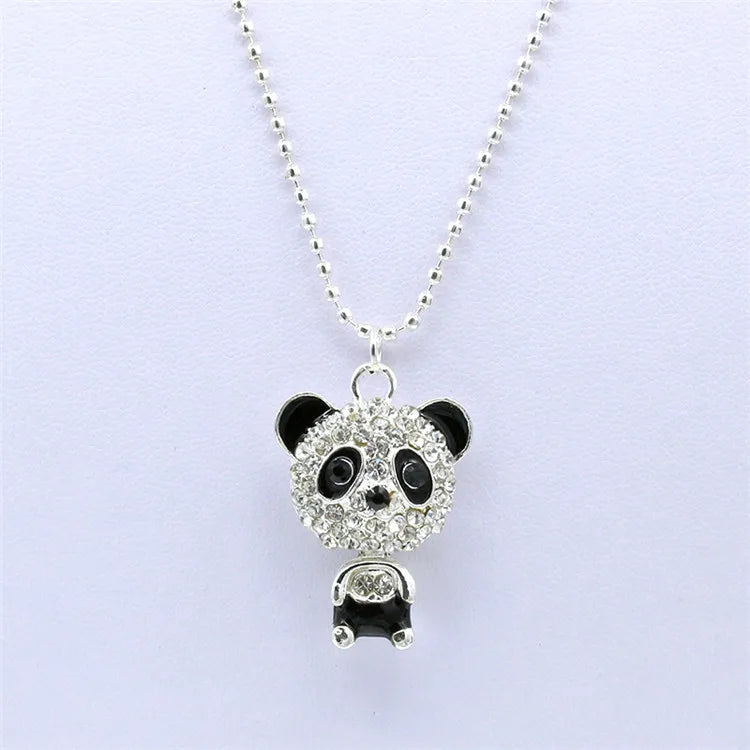 Sparkling Full Diamond Cute Necklace Animal Panda Sweater Chain Necklace Jewelry