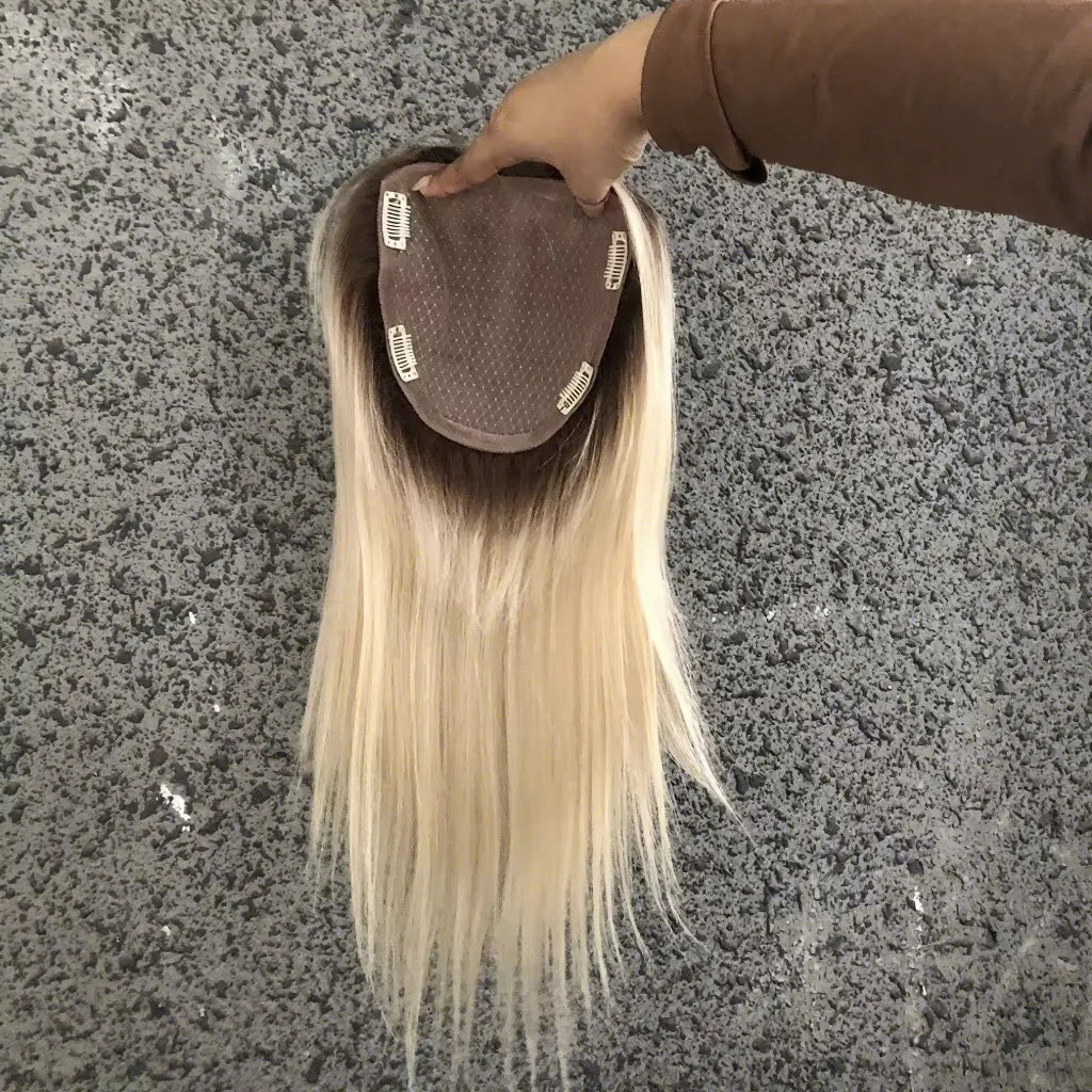 LONGFOR Blonde Virgin Remy Hair Silk Base Closure Woman's Human Hair Extensions Toupee Topper Wholesale Hair System