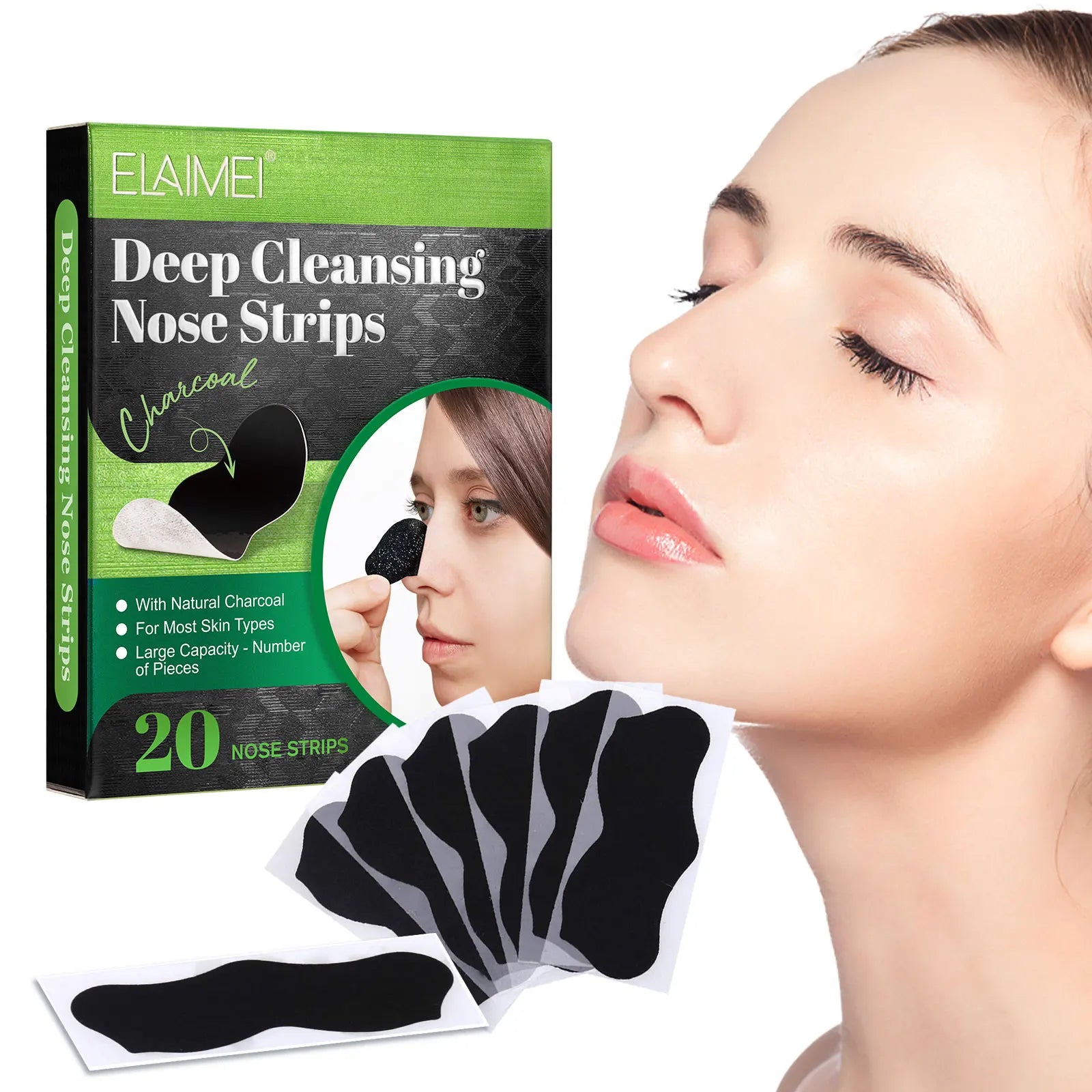 ELAIMEI Private Label Customized Black Head Nose Patchnose Strips Blackhead Removaldeep Cleansing Nose Pore Strips