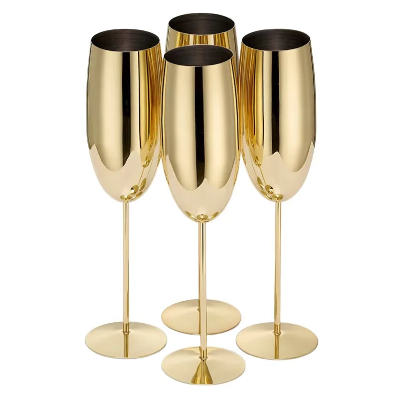 Custom Logo Stainless Steel Champagne Flute Wedding Party Celebrations Elegant Metal Gold Champagne Glass Cup