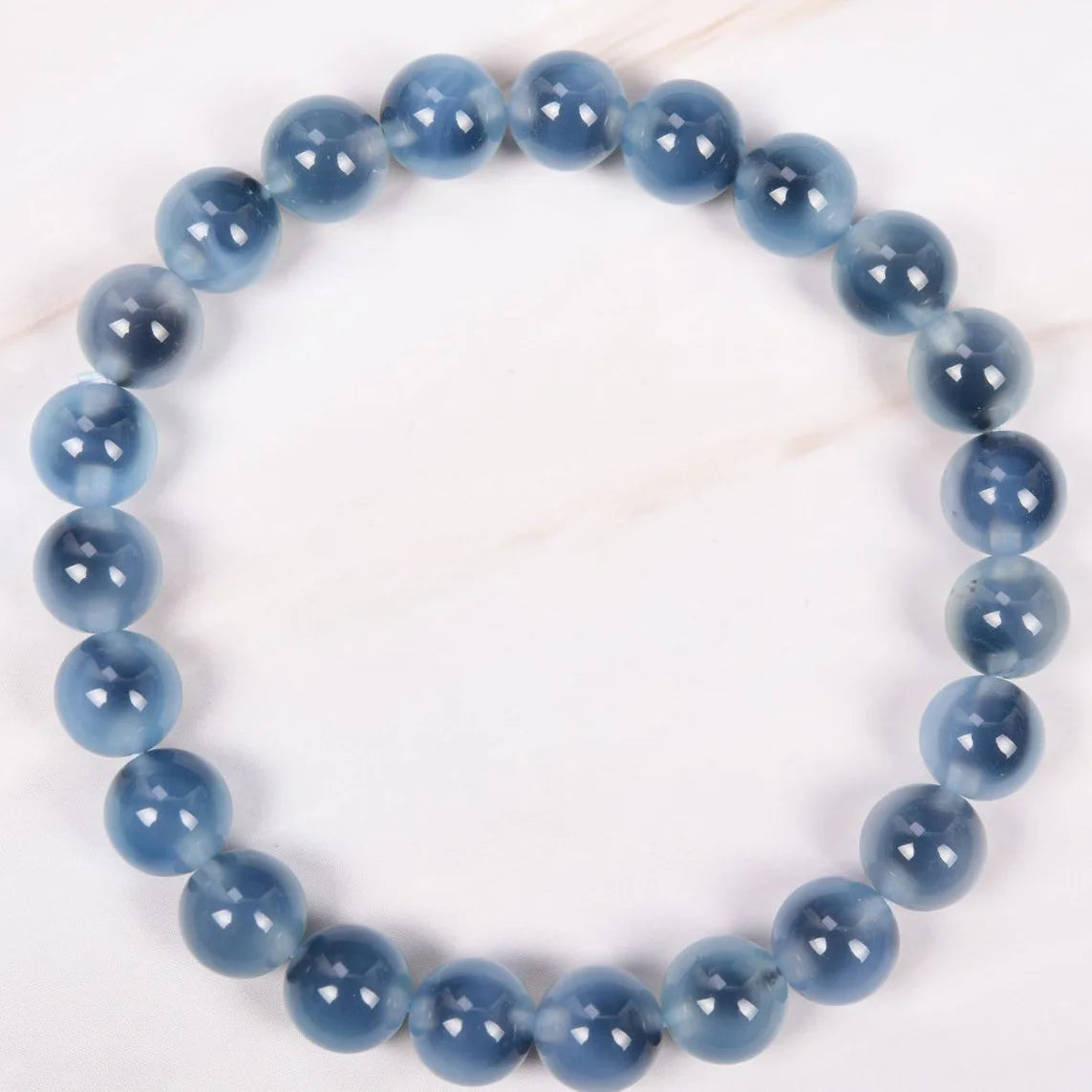 Natural Crystal  Blue  Sugar Heart Chalcedony Agate Bracelet Women Single Circle Bracelet for Women