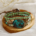 Fashion Women Bohemian Bracelet Handmade Natural Stone Glass Beads Bracelet 3 Row Leather Wrap Bracelet