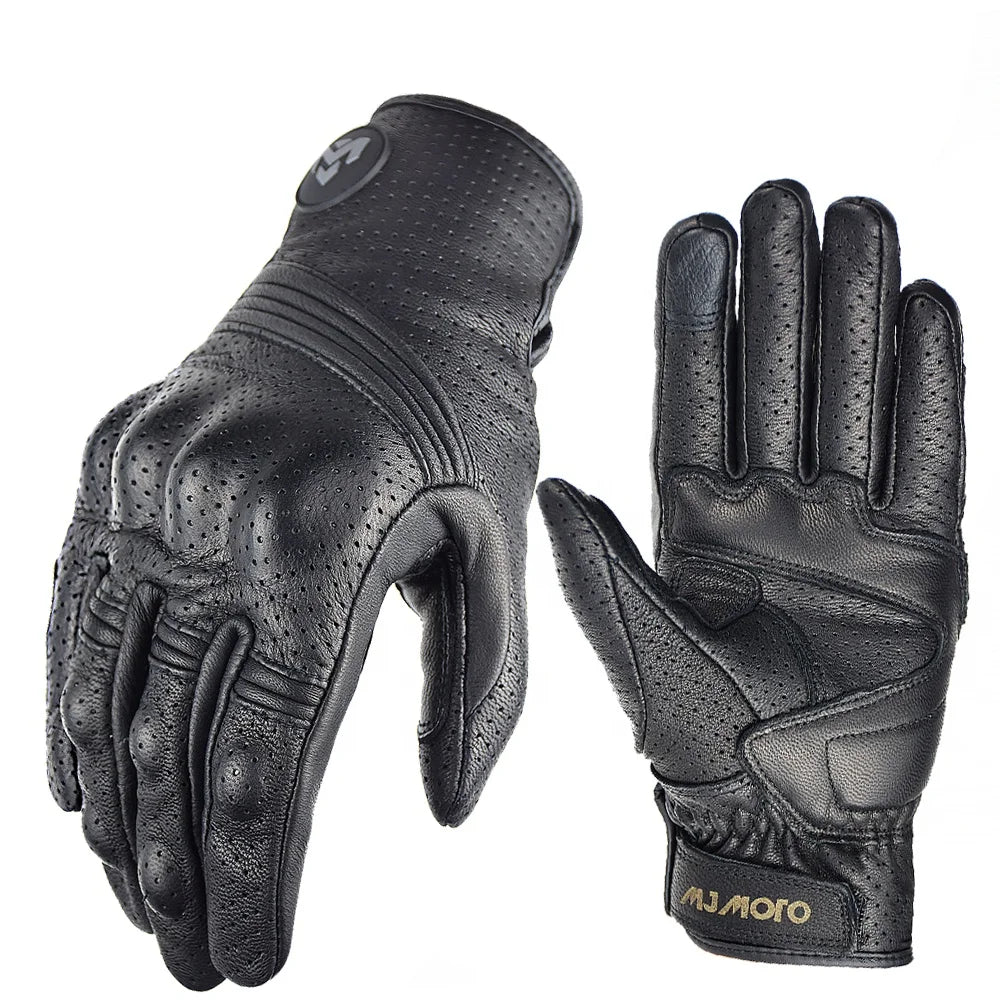 Vintage Motorcycle Gloves Leather Touch Screen Motorbike Motocross Riding Racing Outdoor Breathable Biker Protective Casual Gym MegaBDM