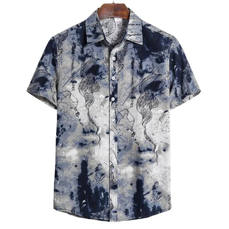 Fashion Men Shirts Short Sleeve Printed Casual Blouse Hawaiian Shirt Male Short Summer Geometric Size M-5XL Shirts