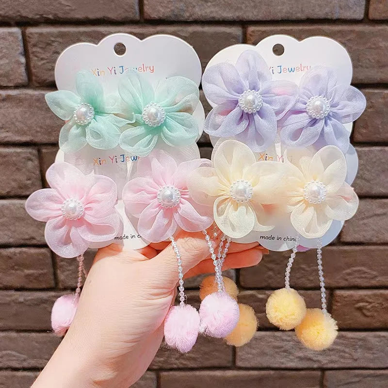 New Arrival Summer Cute Sweet Kids Fashion Princess Girls Flower Hair Clips 2pc Set With Card for Children Hair Accessories