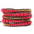 Gold Plated Beads on Leather Wrap Bracelets Bohemian Style Natural Coral for Couples Stainless Steel Jewelry for Islam