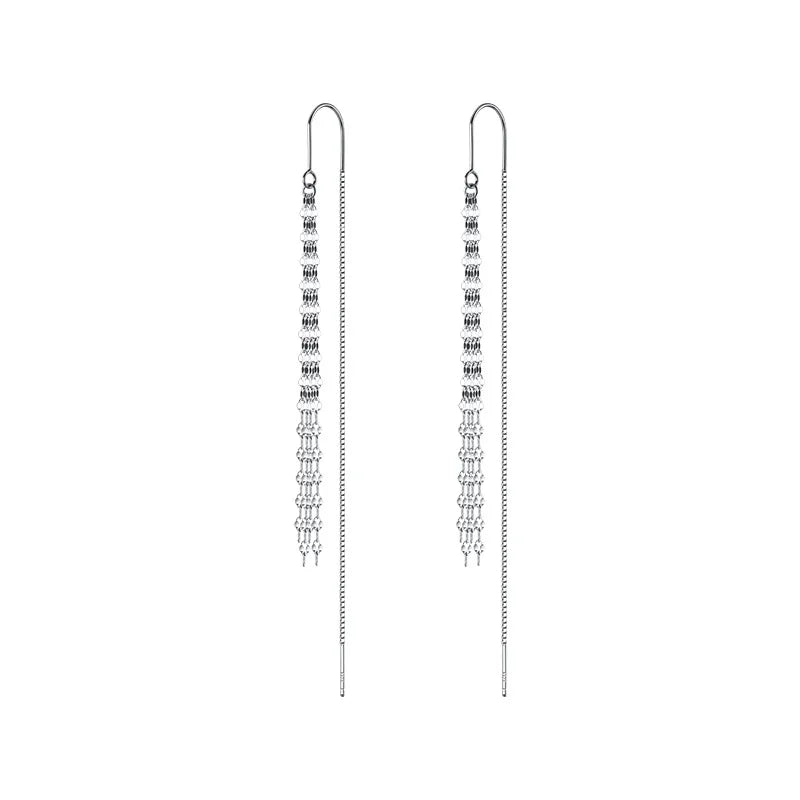 925 Sterling Silver Long Tassel Chain Ear Threader Statement Wholesale Dangle Drop Earrings Fine Jewelry for Women