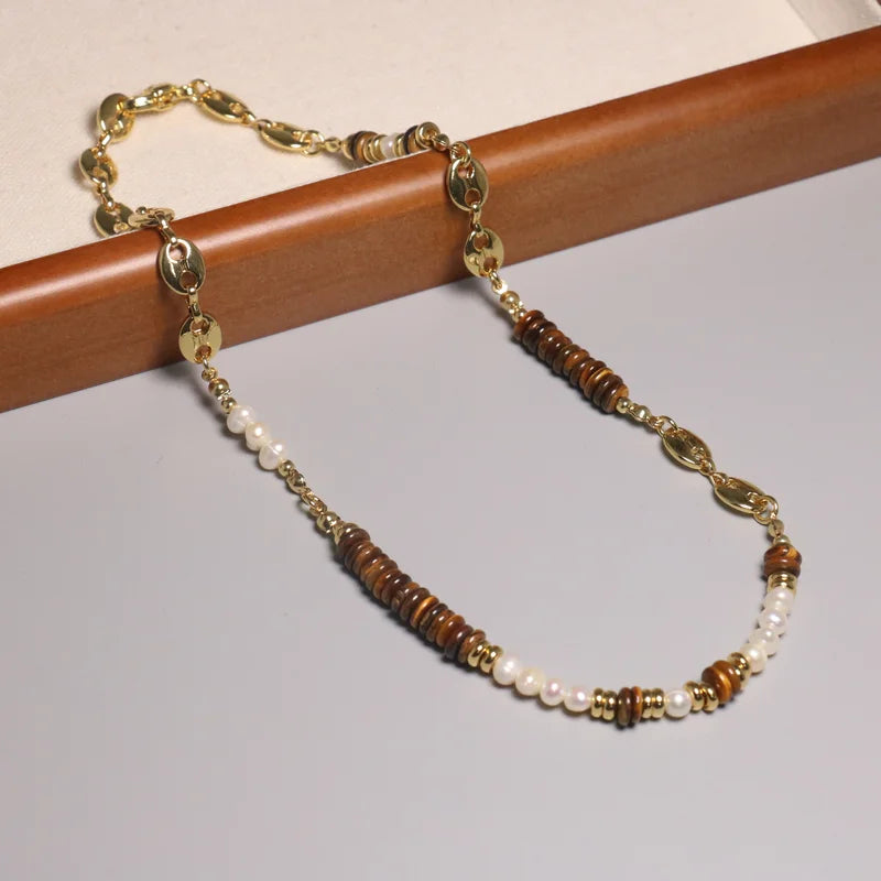 Natural Tiger Eye Stone Necklace for Women Men Gold Chain Beaded Necklace Choker Healing Crystal Stone Bracelet Jewelry