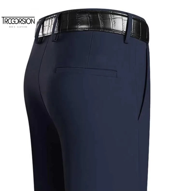 Men's Large Size Pleated Front Anti-Wrinkle High Stretch Garment Dyed Breathable Spring Autumn New Business Leisure Pants