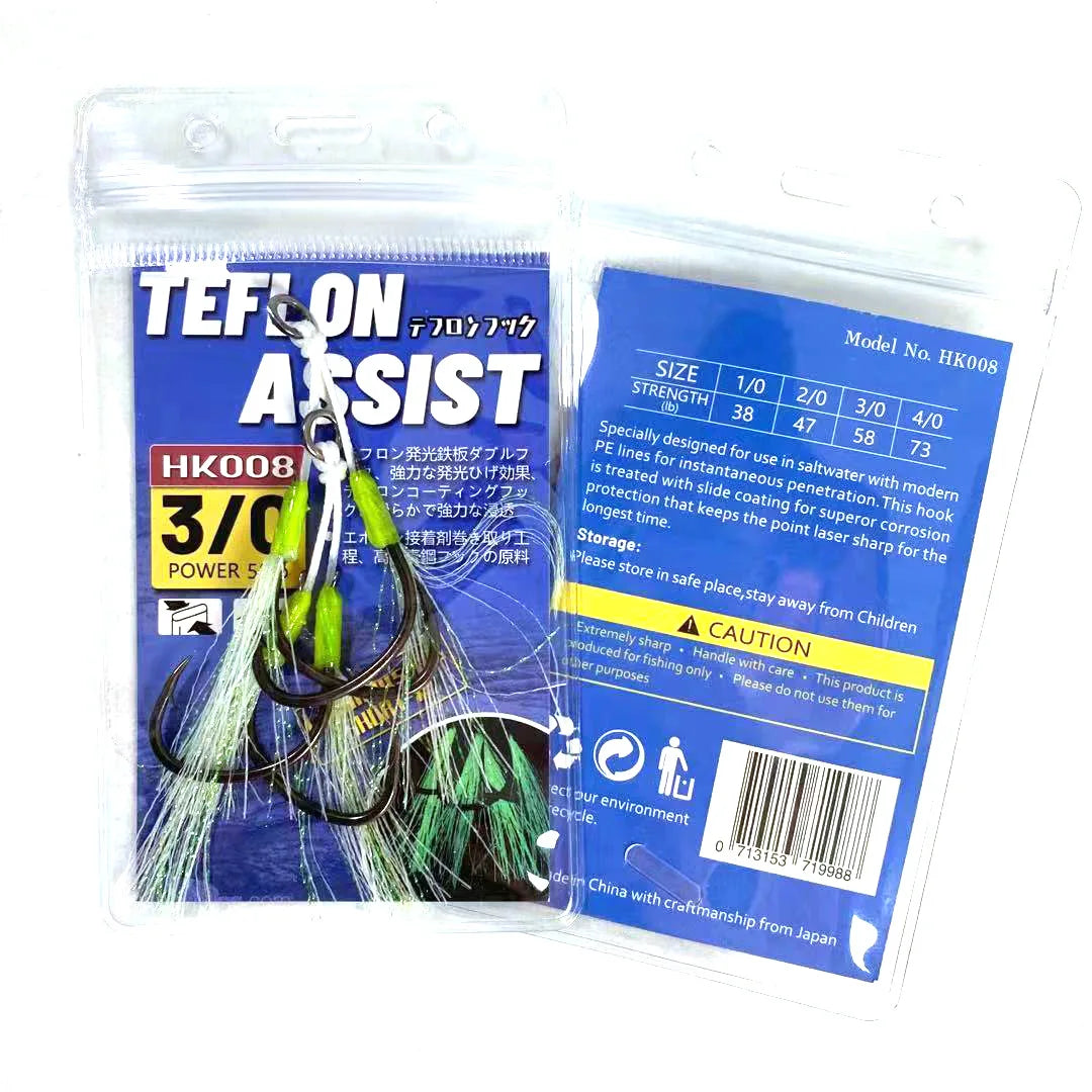 SNEDA Wholesale Solid Ring Jigging Fish Hook Double Pair Barbed Assist Hooks Pesca Peche With Luminous Line