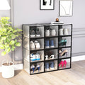 8 Pack Stackable Plastic Closet Storage Box with Side Opening Panel- for Organizing Men's and Women's Shoes