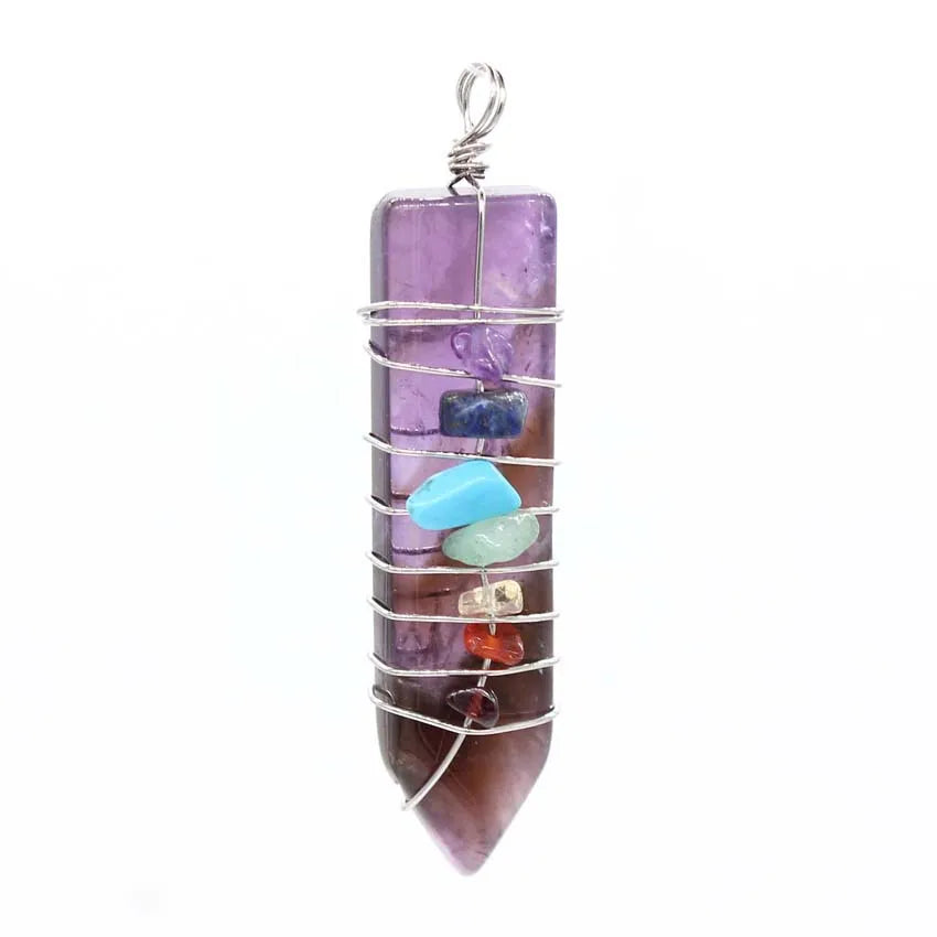 Crystal Crafts HY Natural crystal healing stones seven chakras spiritual pendulum with chain yoga divination energy stone