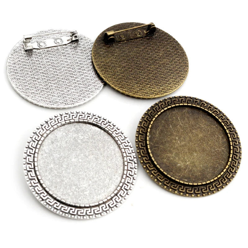 35mm Inner Size Antique Silver Plated Bronze Brooch Style Cabochon Base Setting Charms Pendant Jewelry Findings