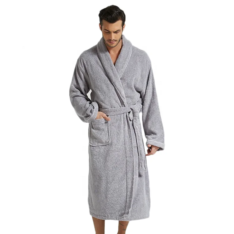 Luxury Solid Thermal 100% Cotton Hotel Spa Robe Plush Absorbent Machine Washable Lapel Collar Terry Velour