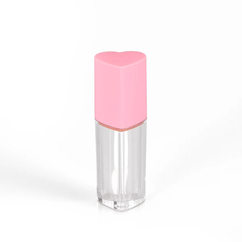 5ml Heart-shaped Pink Mini Clear Cute Empty Plastic Unique Lip Gloss Cosmetic Packaging Screen Printing Custom Logo Tube Brush