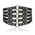 Fashion Women's PU Leather Wide Waist Belt Hollow Out Rivets Stretch Cinch Waistband