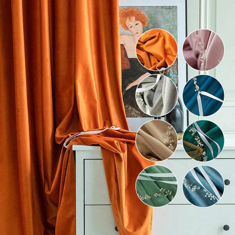 Curtain Supplier Light Luxury Thermal Insulated French Velvet Blackout Curtain Solid Color Living Room Velvet Curtains