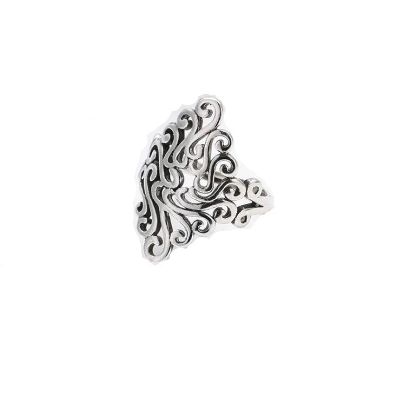 Hollow-carved Design Vintage Style Jewelry Silver Open Adjustable Punk Shape Rings for Women