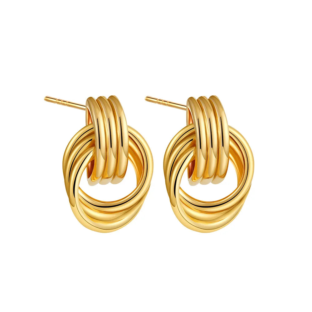 18K Gold Drop Earrings for Women Hypoallergenic Stainless Steel Studs Trendy Geometric Fashion Accessories for Parties