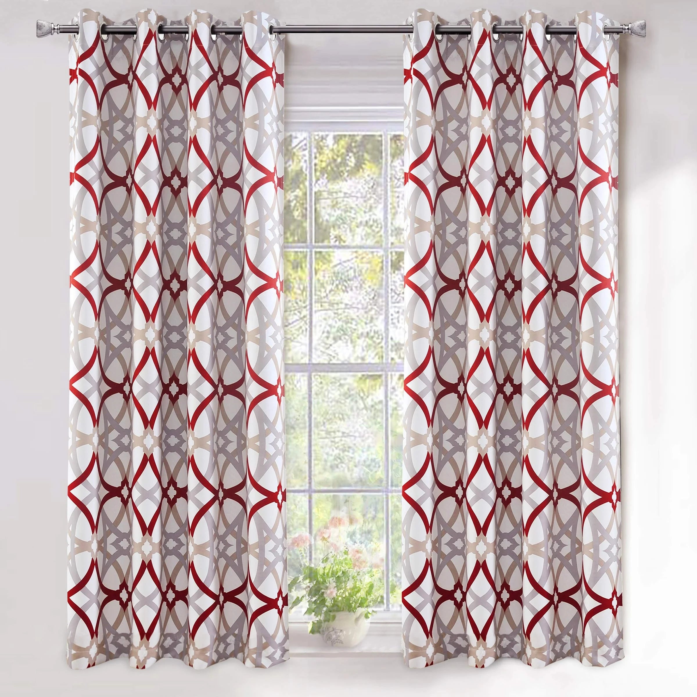 Curtains for Living Room Luxury Long Triple Passed Thermal Insulated Geometric Printing Red Door Blackout 100% Polyester Modern