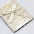 Paper Craft Maker Ivory Laser Cut Lace Wedding Invitations Wraps With Shimmer Insert and Ribbon Bow Elegant Invite Cards