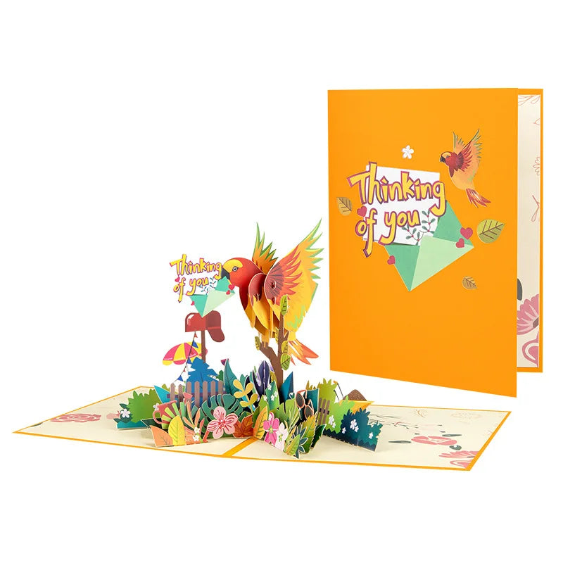 Creative New Design 3D Greeting Card Parrot Thinking of You Pop up 3d Card