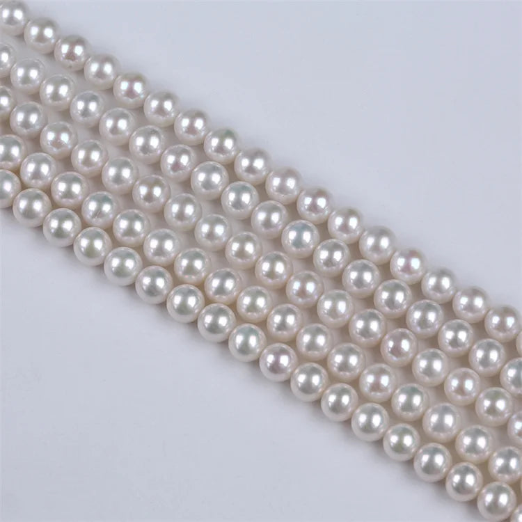 7-8mm Natural White AAAAA Grade Akoya Freshwater round Pearl Strand for Jewelry Making