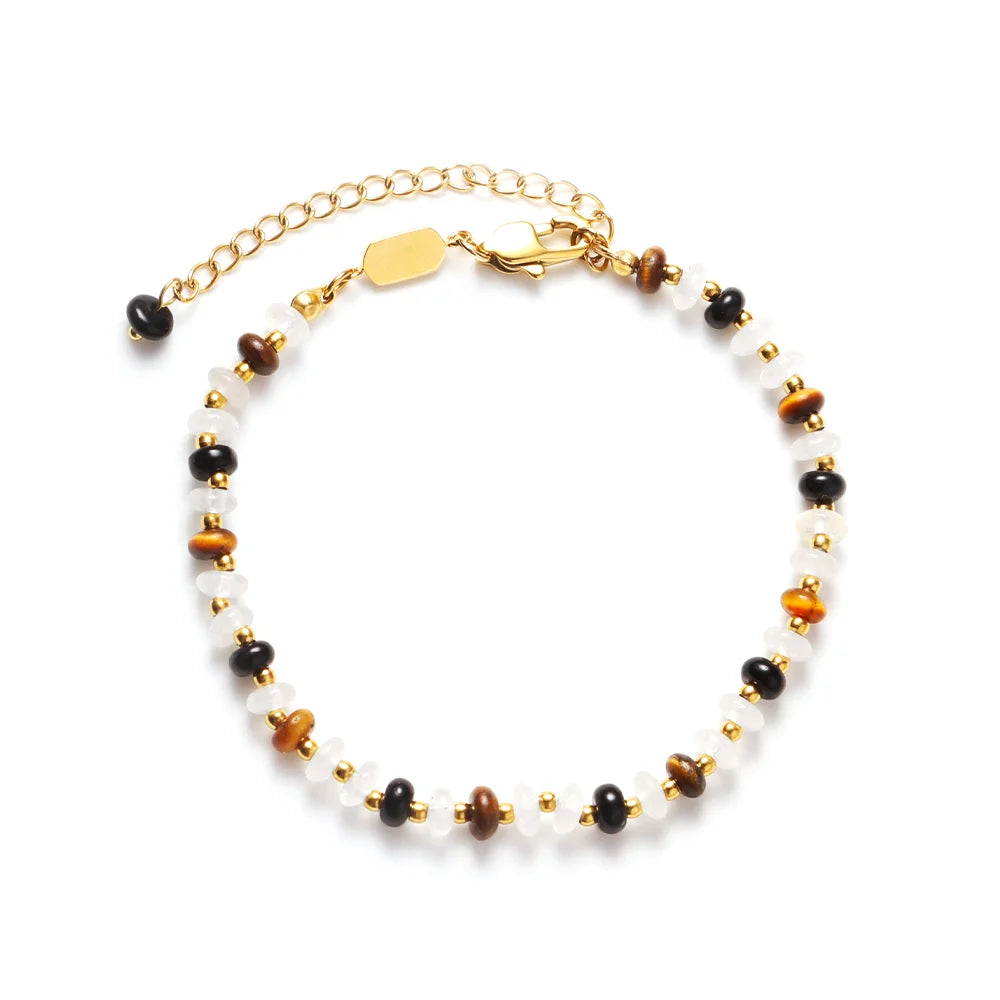 Chris April 316L Stainless Steel Natural Gems Stone Beads Gold Chain Bracelets Women
