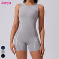 Women's Colour Blocking Sleeveless Gym Fitness Bodysuit Janya Custom Logo Yoga Jumpsuit With Back Zipper Sports Jumpsuit