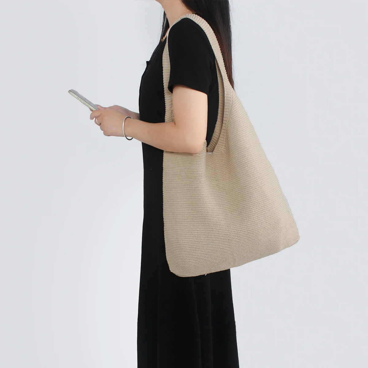 Everyday Large-Capacity Women's Crochet Shoulder Bag Fashion Vintage Hand Knitted Minimalist Open Tote for Autumn & Summer MegaBDM