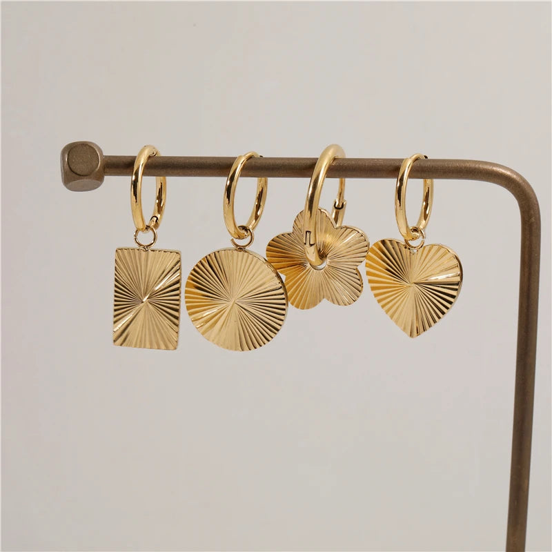 2022 Trendy Earring 18K Gold Plated Heart Flower Circle Rectangle Burst Hoop Stainless Steel Earrings Jewelry Wholesale