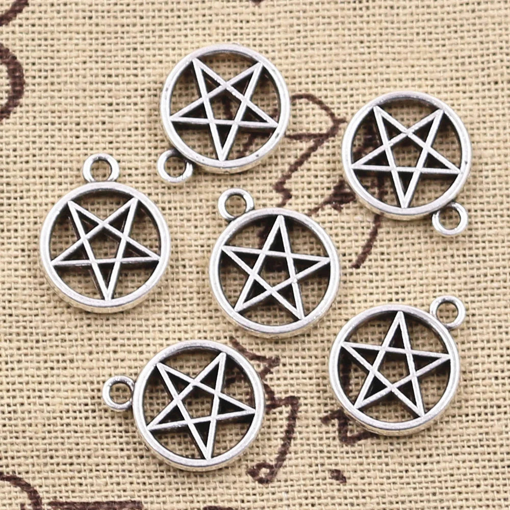 Antique Silver Star Pentagram Charms 17x14mm DIY Crafts Pendants Handmade Tibetan Jewelry with Gold Plating