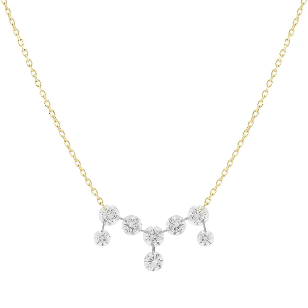 Laser Holed Diamond Necklace Round Brilliant Cut 0.65 Carat Yellow Gold Lab Grown Diamond Necklace for Women Flower