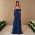 Arabic Navy Blue Evening Dress With Long Sleeves 2024 Luxury Beaded Dubai Women Wedding Guest Party Gowns Sz396