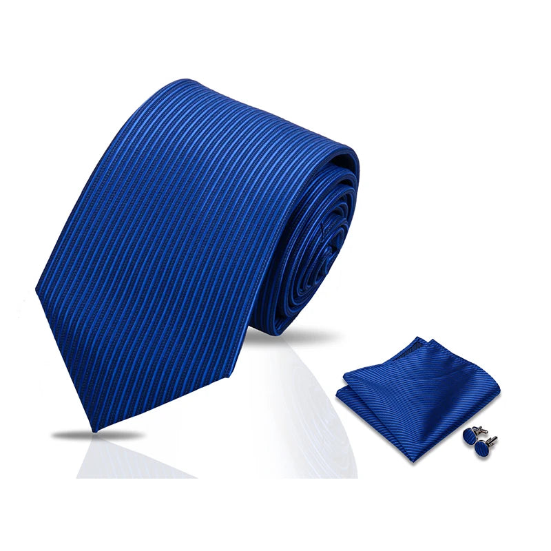 Fashion Tie Handkerchief Gift Silk Tie Pocket Squares Cufflink Set Necktie Man Blue Dot Wedding Accessories Day Gravatas Set