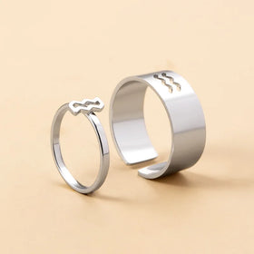 Stainless Steel Adjustable Hollow 12 Zodiac Couple Rings for Women Men Cancer Leo Virgo Libra Sign Zodiac Star Jewelry Gift