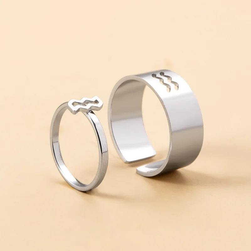 Stainless Steel Adjustable Hollow 12 Zodiac Couple Rings for Women Men Cancer Leo Virgo Libra Sign Zodiac Star Jewelry Gift