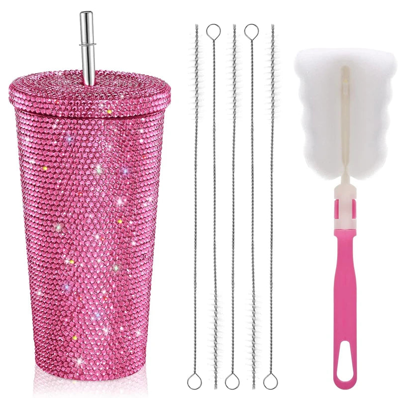 Bling Rhinestone Diamond Tumbler Glitter Water Bottle with Lid Stainless Steel Vacuum Thermal Straw Fancy Vacuum Flasks Tumbler