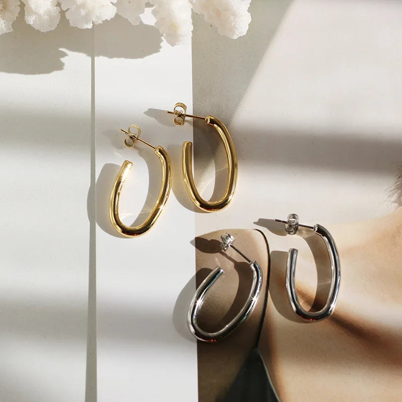 Moge Jewelry Fashion Earrings Trend 2023 Screw Back Ear Rings U Shaped Oval Stainless Steel Stud Earrings Women