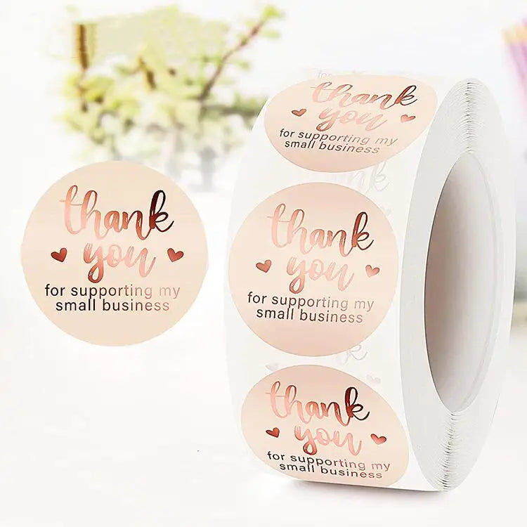 1.5" Round Rose Gold Foil Gold Stamping Thank You Sticker Label Box Sealing Sticker Roll